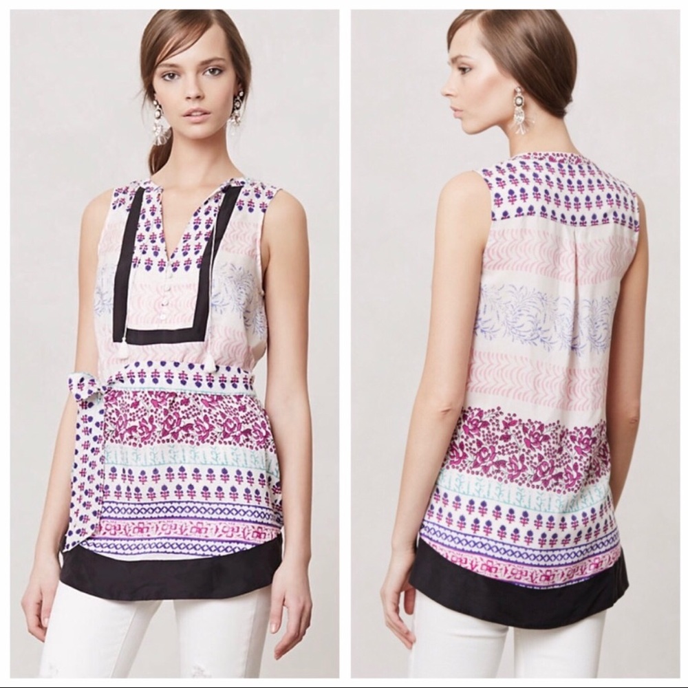 Anthropologie Maeve Silk Istmo Tie Waist Tunic